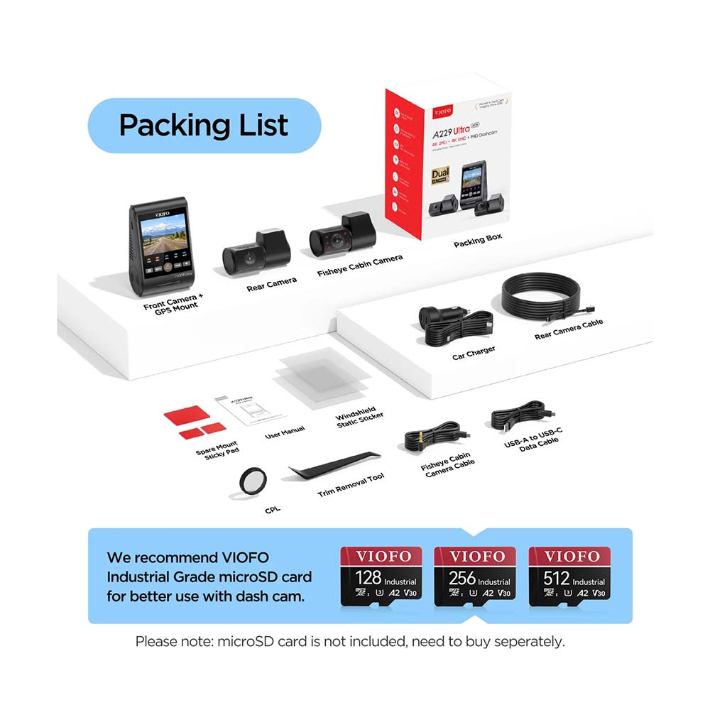 VIOFO A229 Ultra 3CH – 4K Front + 4K Rear + 1080p Fisheye Cabin Dash Cam - Image 11
